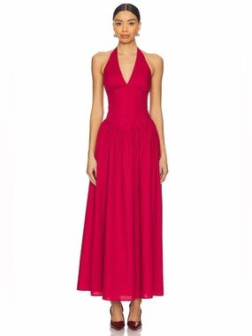 More To Come Revolve Oxblood Red Bexley Halter V-Neck Cocktail Maxi Dress Small